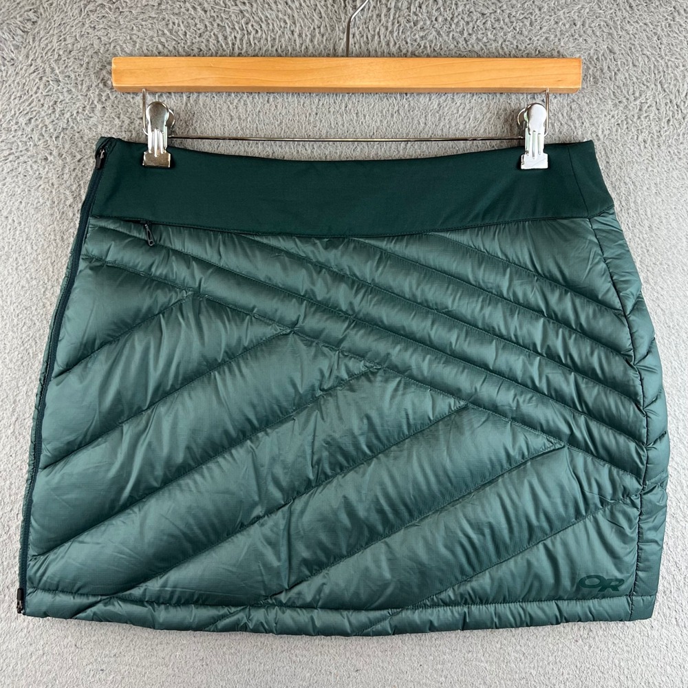 Outdoor Research Womens Quilted Down Insulated Mini Skirt Green Full Zip L